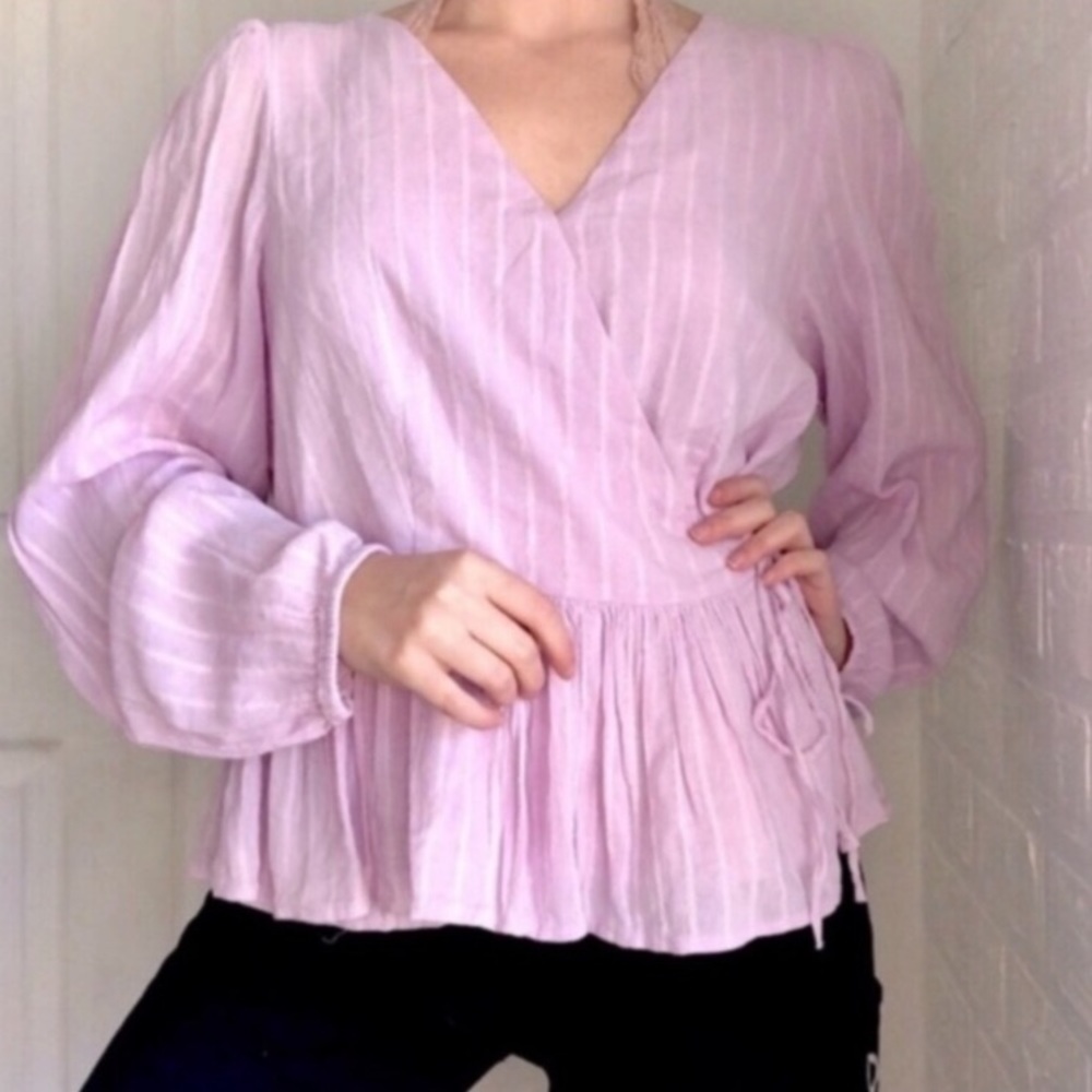 American Eagle long sleeve wrap peplum blouse